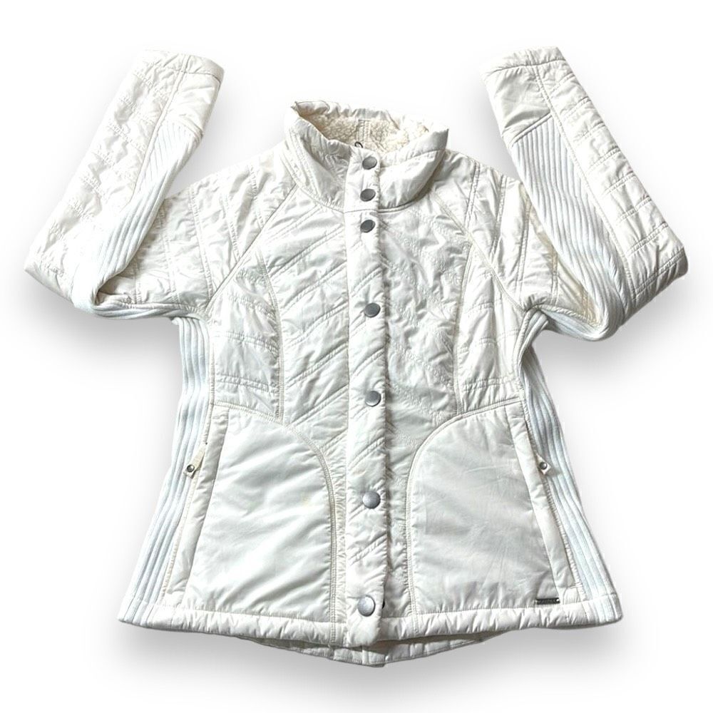 prAna Diva Softshell Jacket Womens Small S White Button Zip‎ Front Sherpa Lined - Picture 6 of 14